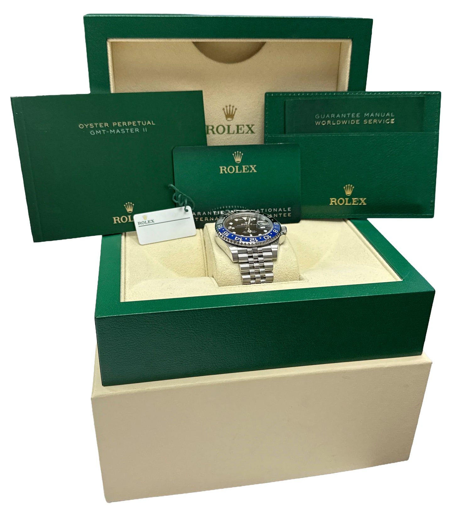 2021 PAPERS Rolex GMT-Master II BATGIRL Blue 40mm JUBILEE Steel 126710 BLNR BOX