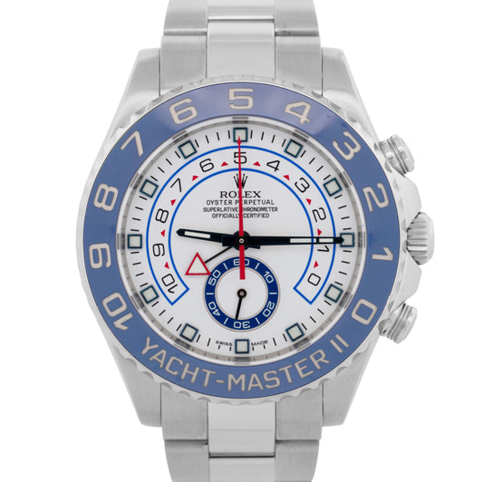 Rolex Yacht-Master II 44mm BLUE HANDS White Steel Ceramic Regatta 116680 Watch