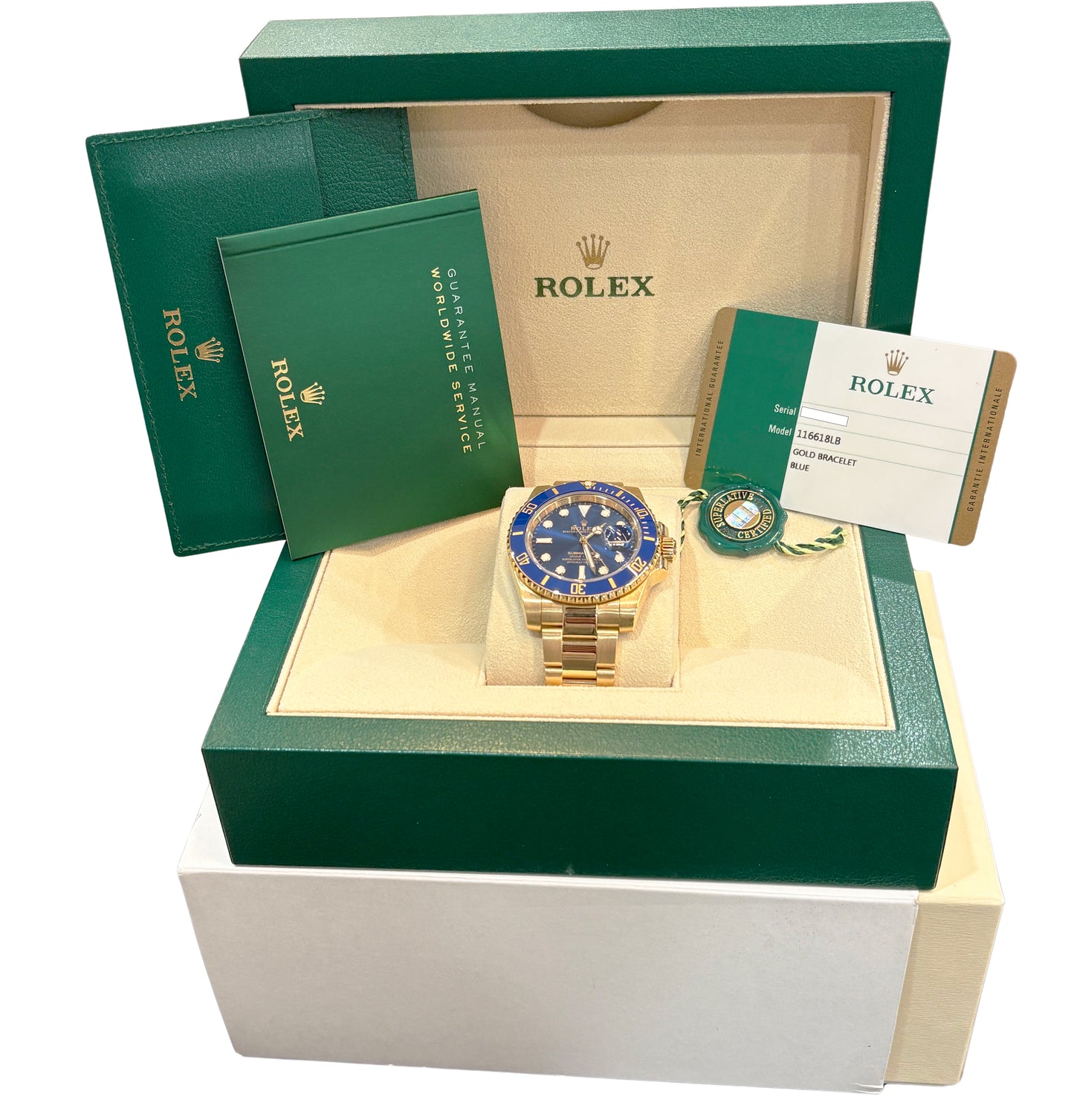 PAPERS Rolex Submariner Date 40mm Ceramic BLUE 18K Yellow 116618 LB Watch BOX
