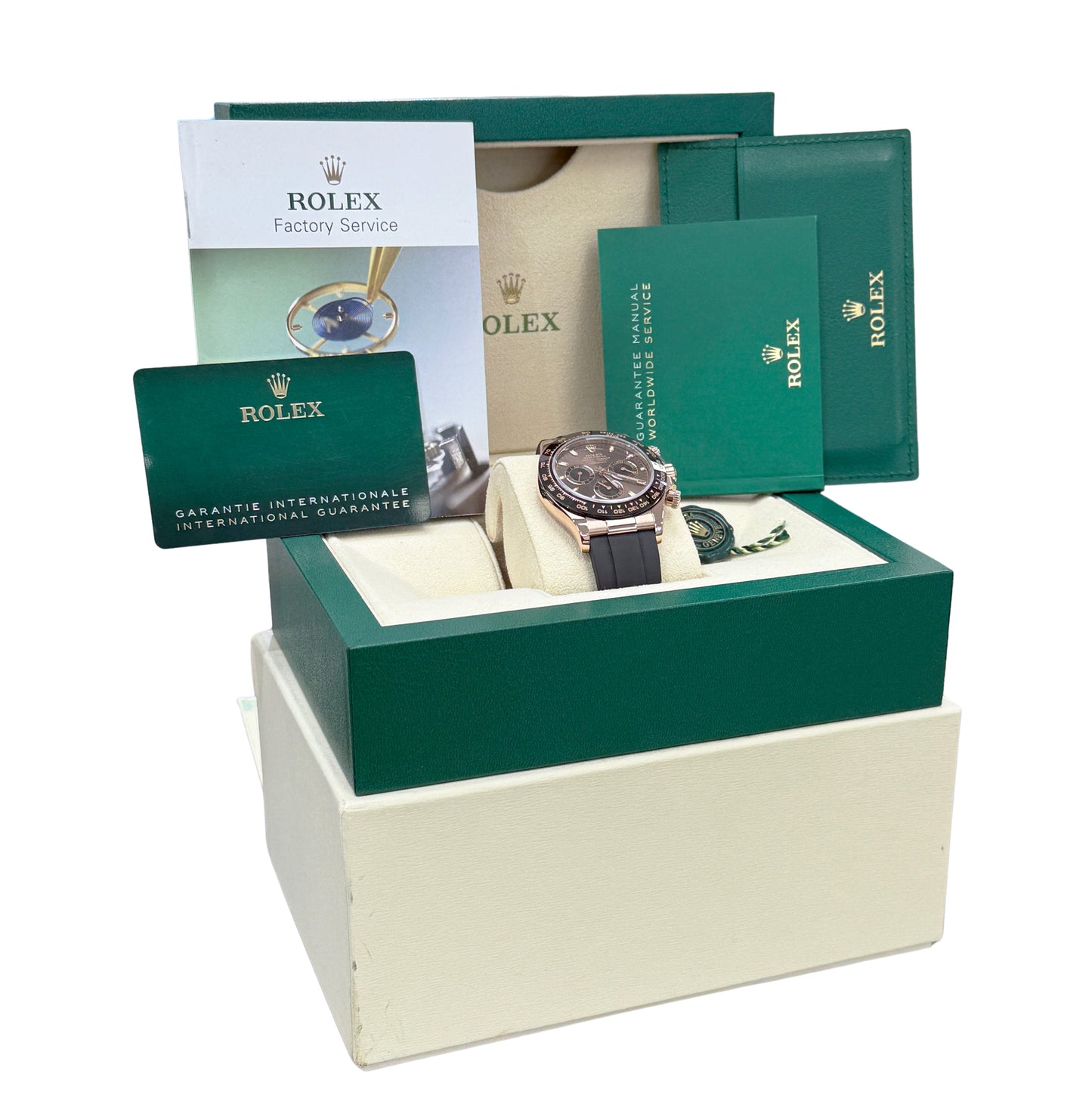 2023 PAPERS Rolex Daytona CHOCOLATE 18K Gold 116515 40mm Oysterflex BOX