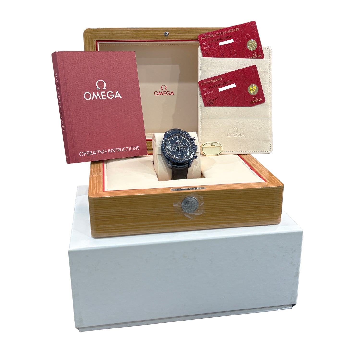 Omega Speedmaster BLUE Ceramic 304.93.44.52.03.001 Leather Moonphase Watch BOX