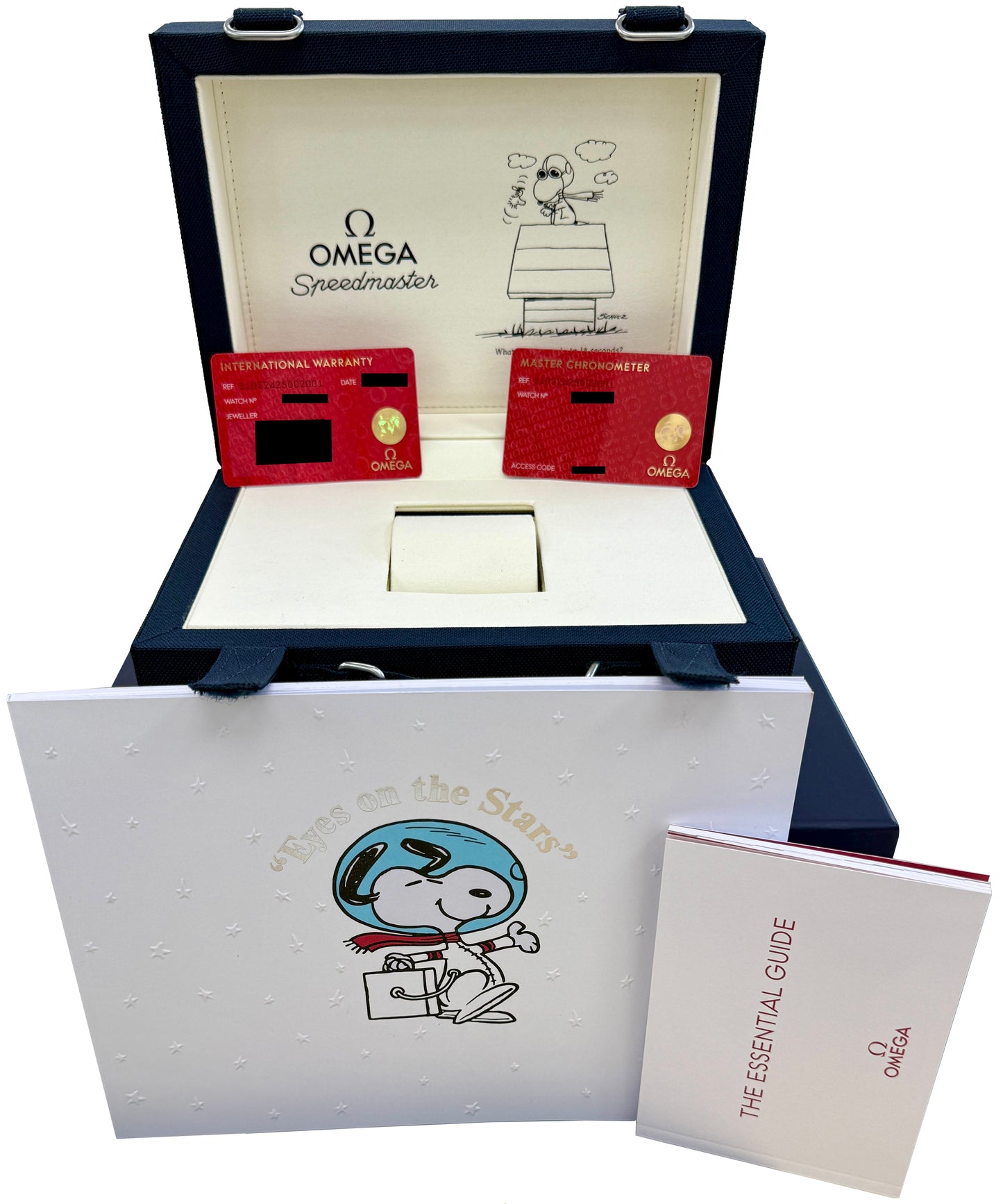 NEW MAY 2026 PAPERS Omega Speedmaster SILVER SNOOPY BLUE 310.32.42.50.02.001 BOX