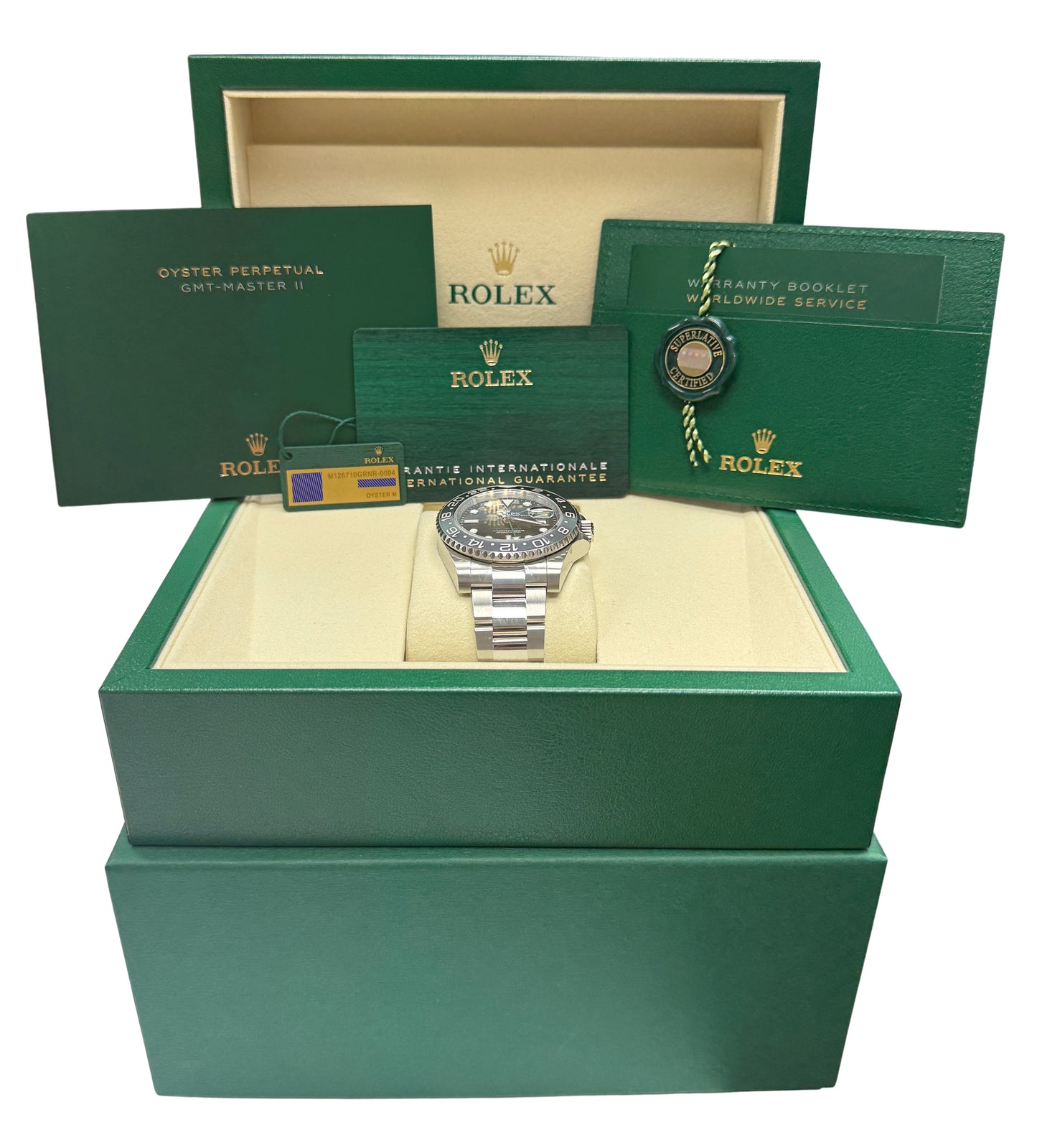 New 2026 Rolex GMT-Master II 126710 GRNR Bruce Wayne Steel Oyster Box Papers