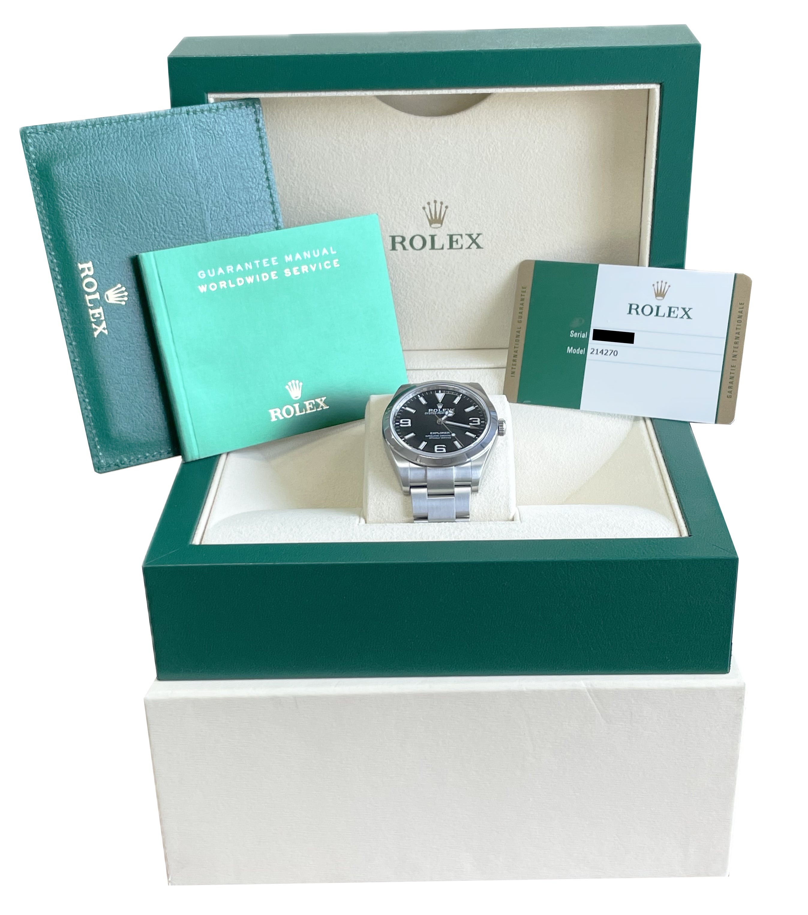 Mint Papers Rolex Explorer I 39mm MK2 Full Lume 3 6 9 Steel Watch 214270 Box