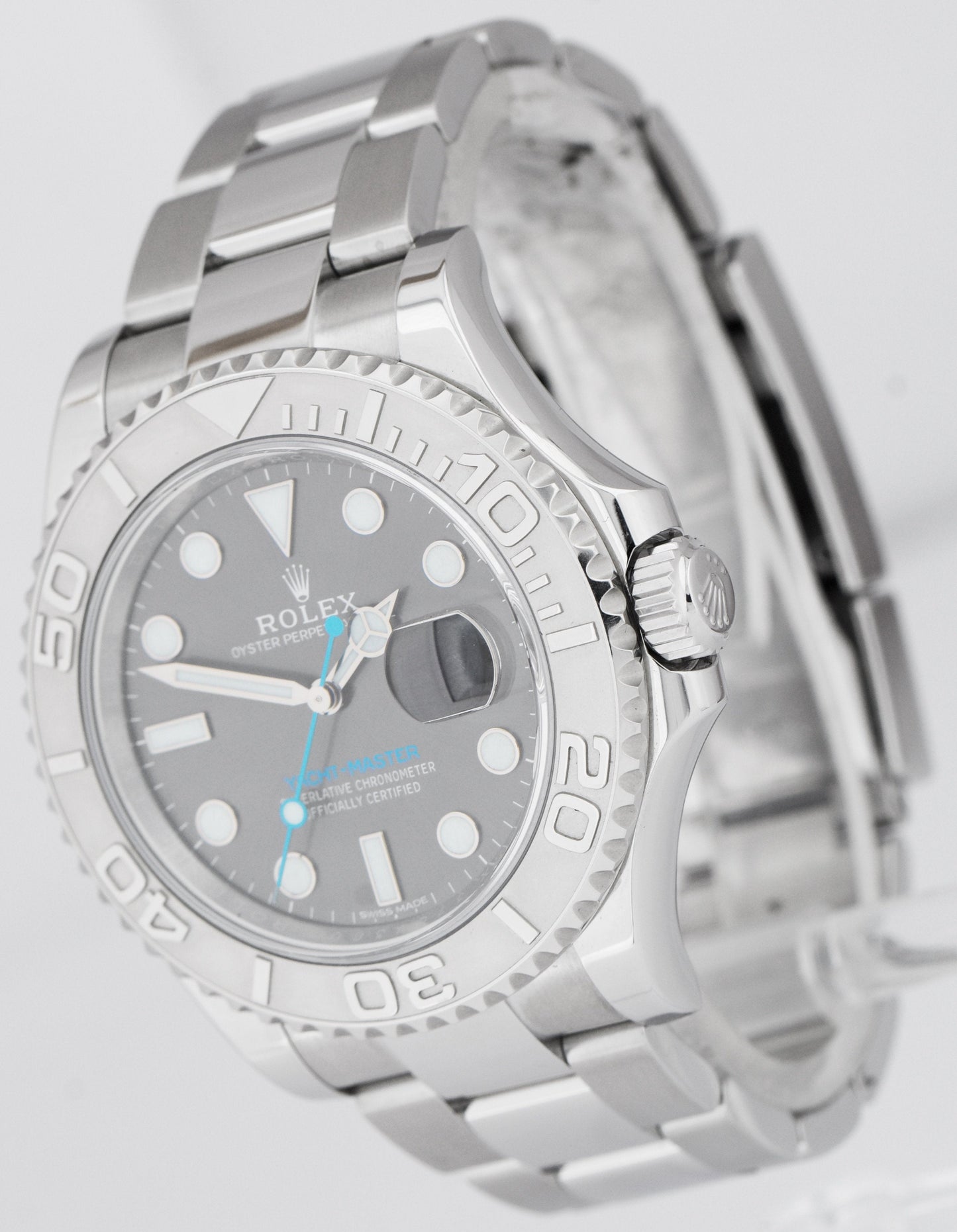 Rolex Yacht-Master PAPERS Rhodium Stainless Platinum Blue 40mm Watch 116622 B+P