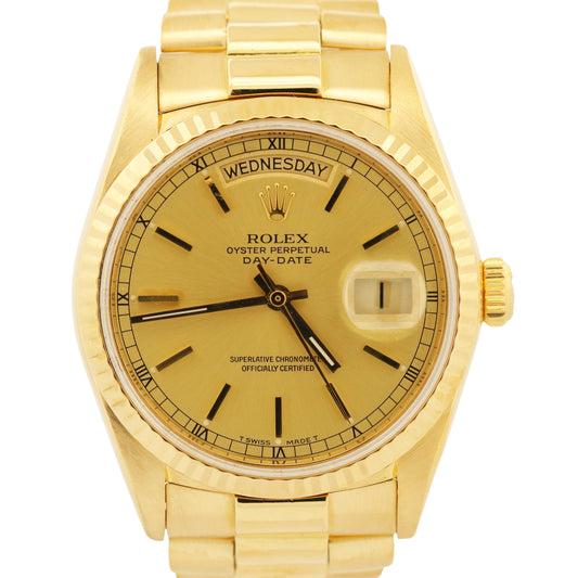 VINTAGE 1988 Rolex Day-Date President CHAMPAGNE 36mm 18K Yellow Gold 18038 Watch