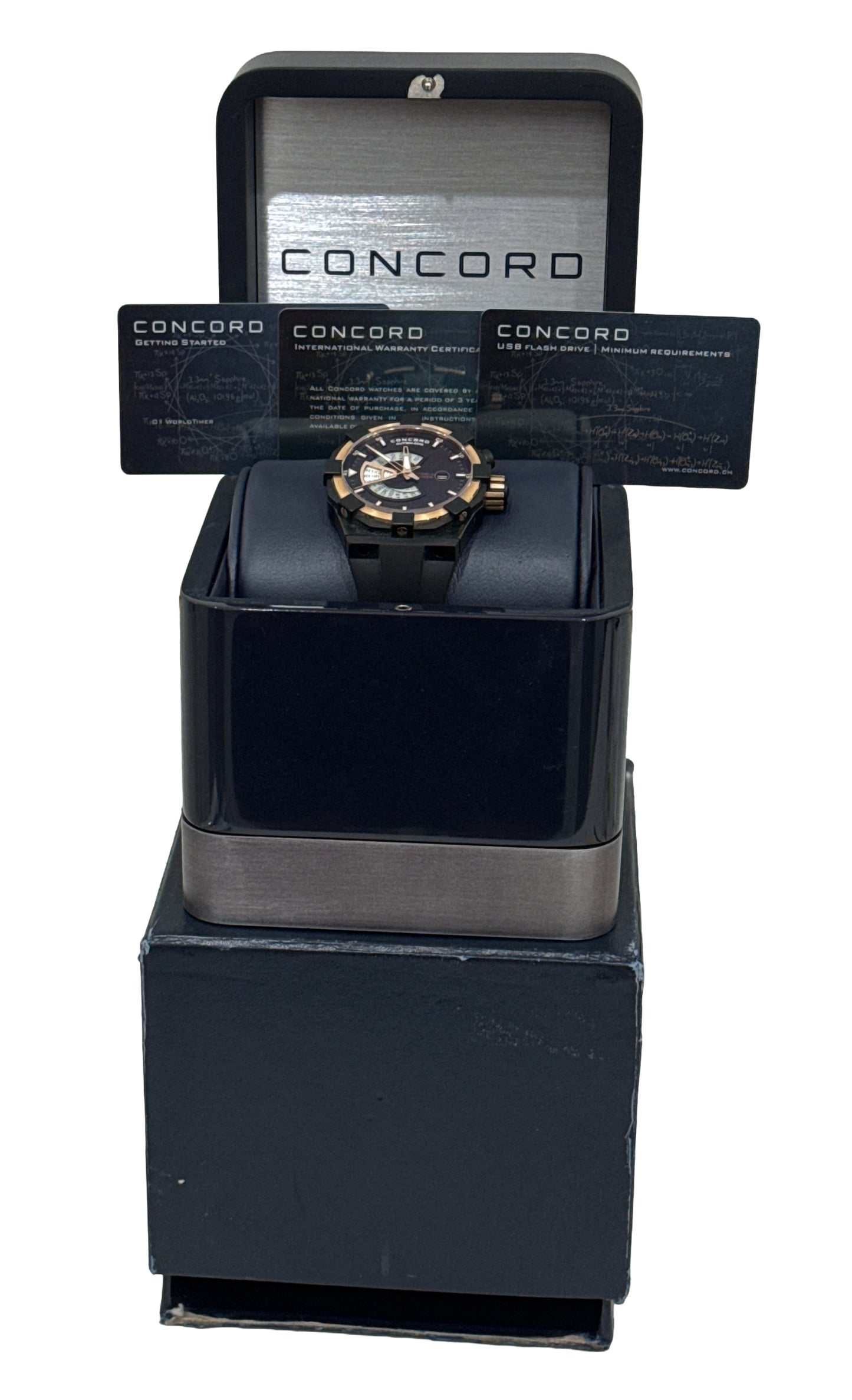 PAPERS Concord C1 World Timer 47mm 18K Rose DLC Steel Rubber 01.6.78.1016 BOX