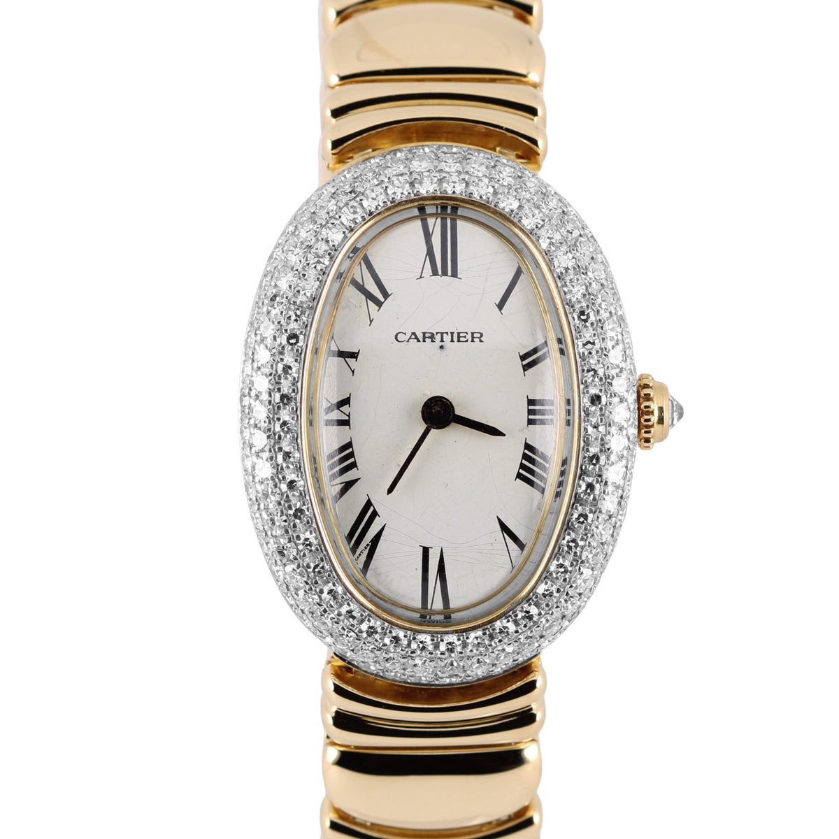 Cartier, Cartier Baignoire, Baignoire, Cartier Casque d'Or, Casque d'Or, Cartier Gadroon, Gadroon, Casque d'Or Gadroon, Cartier 18k Gold 18k Gold Baignoire, Cartier Diamond, Diamond Bezel, Diamond Cabochon, Cartier Baignoire Diamond, Cartier 1458, 1458, Cartier 8057912, 8057912, Spider, Spider Dial