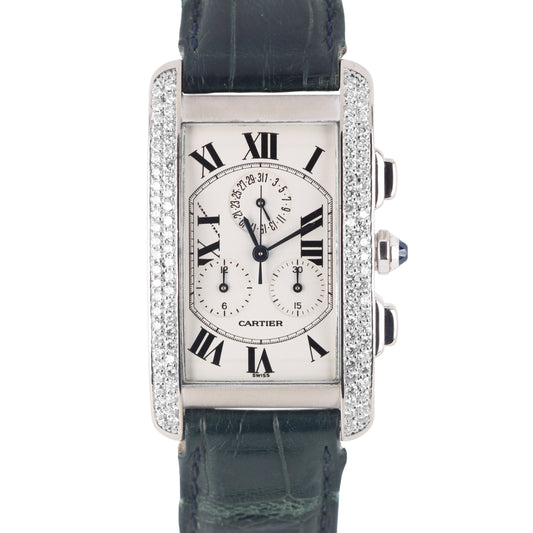 Cartier, Cartier Tank, Tank, Cartier Tank Americaine, Tank Americaine, Cartier 18k Gold, Cartier DIAMOND, DIAMOND Bezel, Cartier 2312, 2312, Cartier Roman Numeral, White Gold Cartier