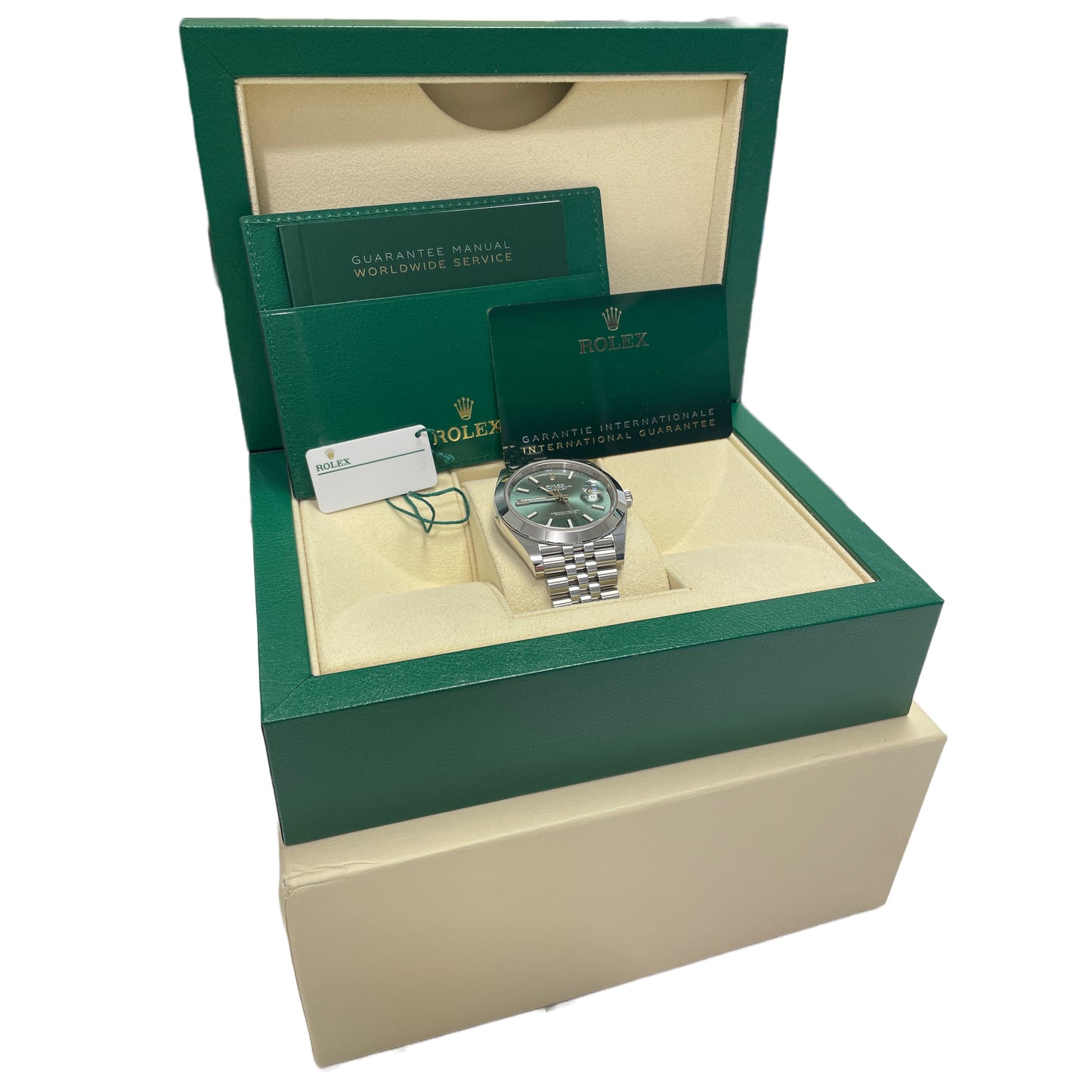 NEW STICKERED OCT 2023 Rolex DateJust 41 MINT GREEN JUBILEE Watch 126300 B+P