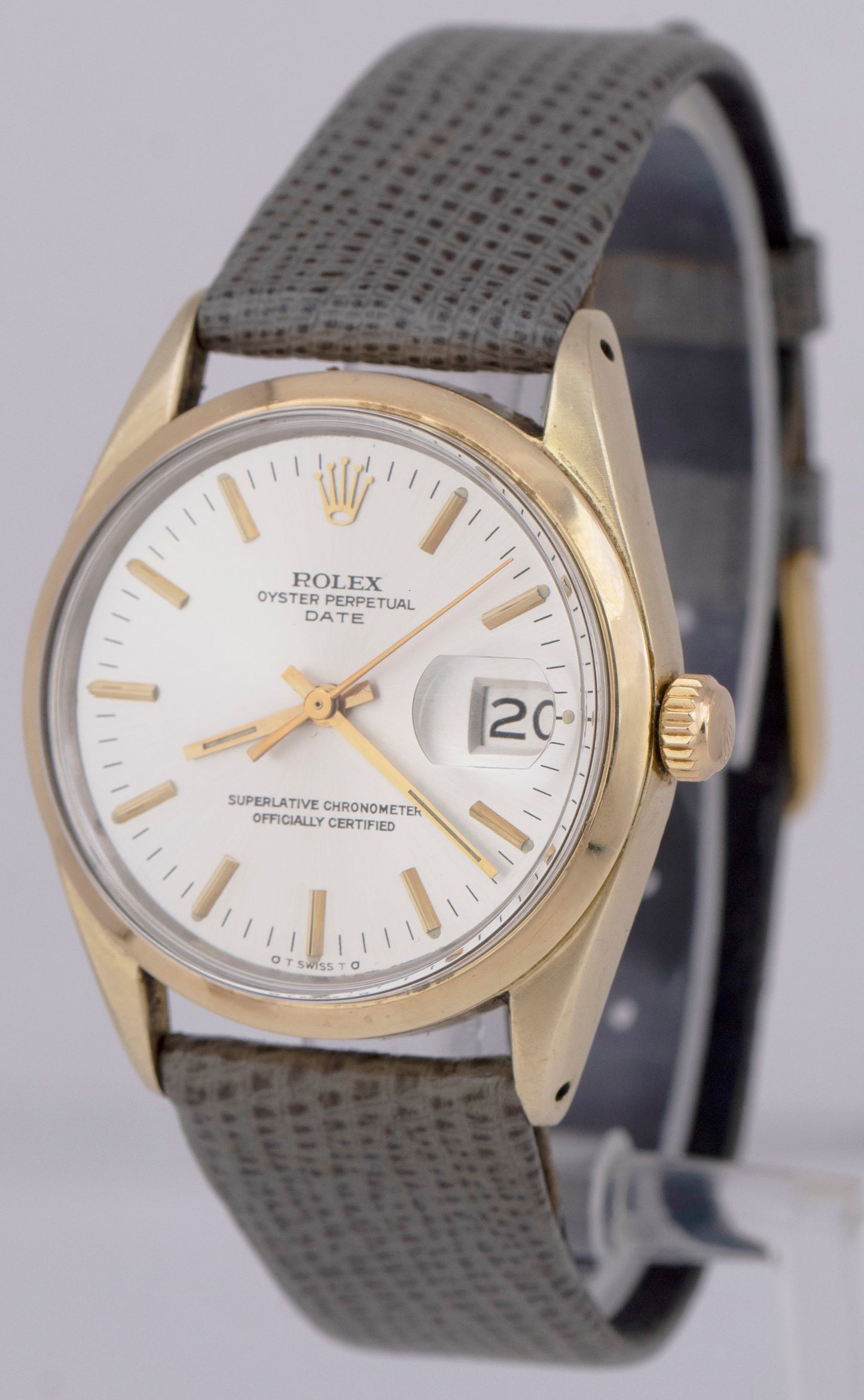 1973 Gold Shell Rolex Oyster Perpetual Date 34mm Silver Sigma Auto Watch 1550