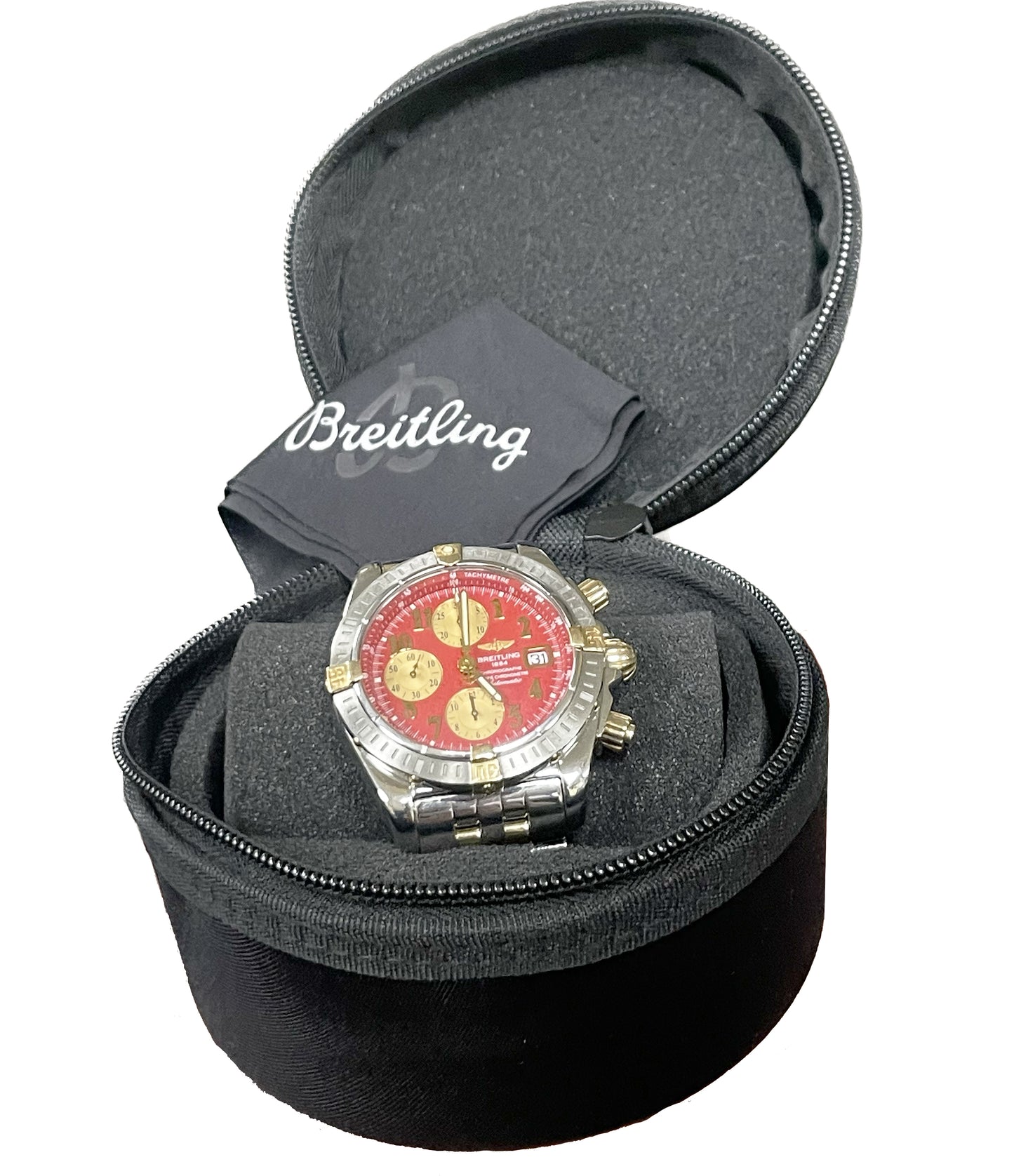 MINT Breitling Chronomat Evolution RED Two-Tone 44mm Gold Steel Watch B13356 BOX