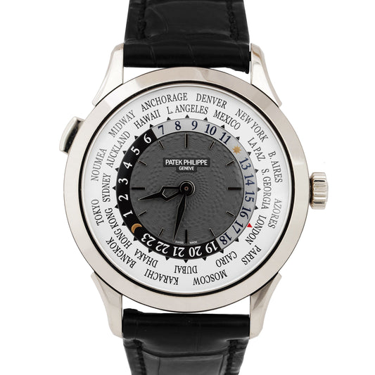 2019 Patek Philippe PAPERS White Gold World Time Charcoal Gray 5230G-001 B+P