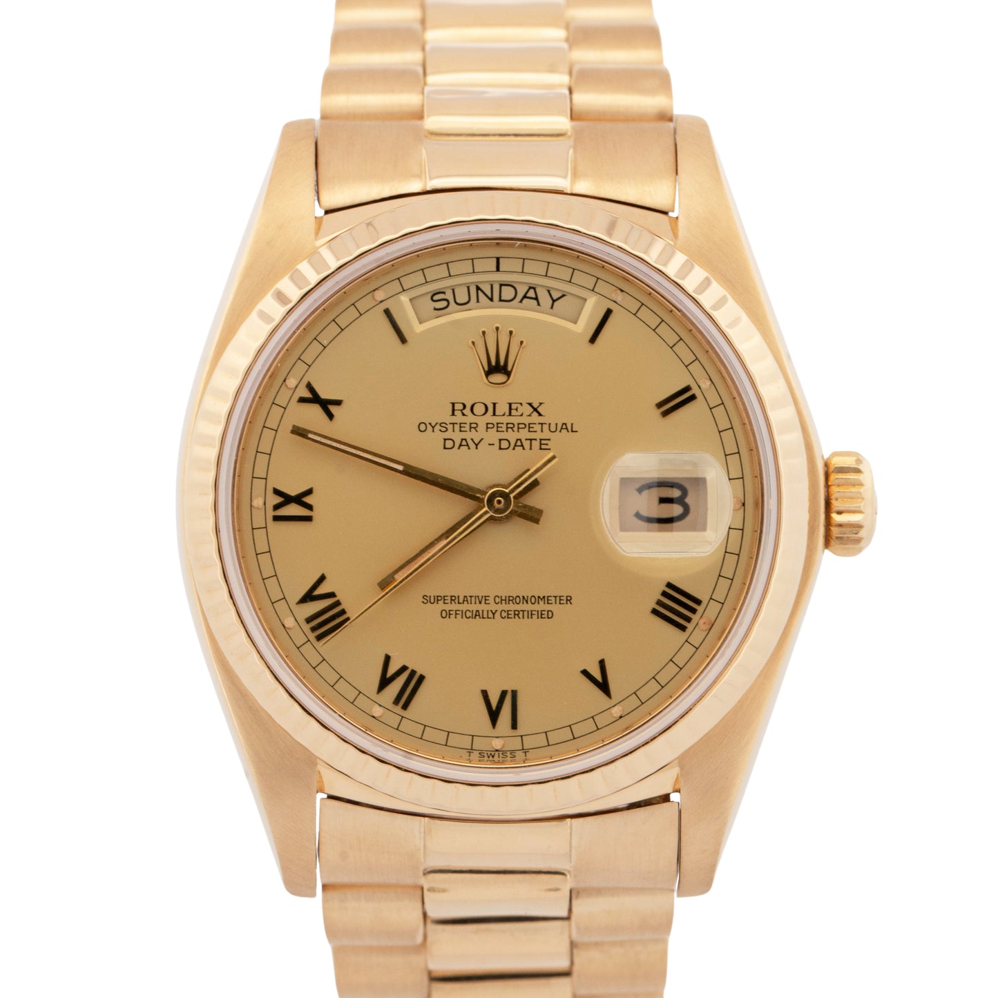 Rolex Day-Date President Champagne Roman 36mm 18K Yellow Gold Watch 18038