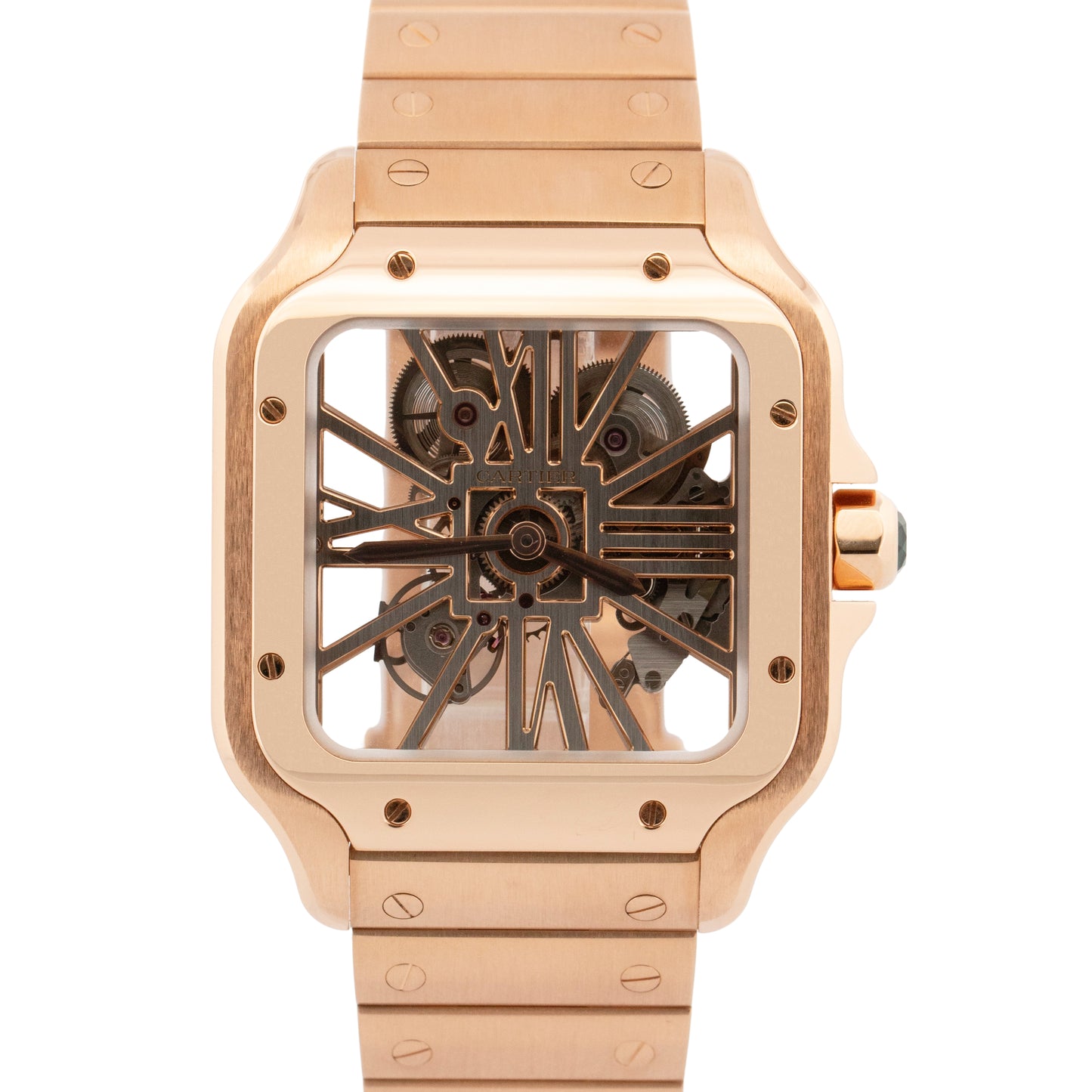 Cartier Santos 4110 / WHSA0016 39.8mm SKELETON 18K Rose Gold Watch Box Papers