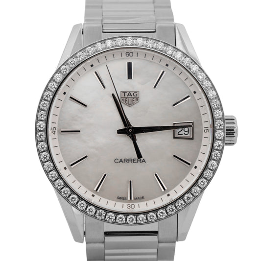PAPERS Tag Heuer Carerra MOP DIAMOND Steel 36mm Watch WBK1316.BA0652 BOX