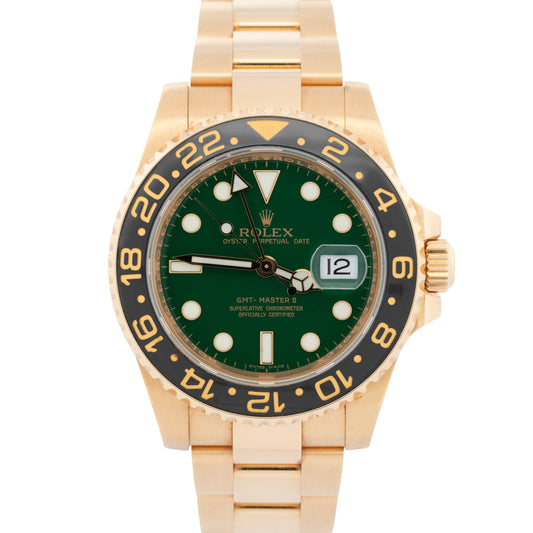 UNPOLISHED PAPERS Rolex GMT-Master II GREEN 18K Yellow Gold 40mm 116718 BOX