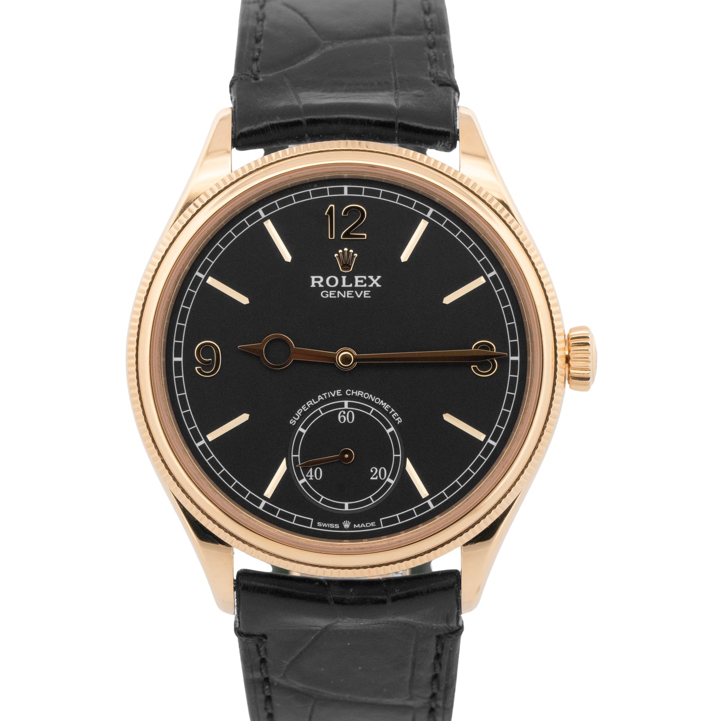 PAPERS Rolex 1908 Black 18K Yellow Gold Leather Strap 39mm 52508 Watch BOX