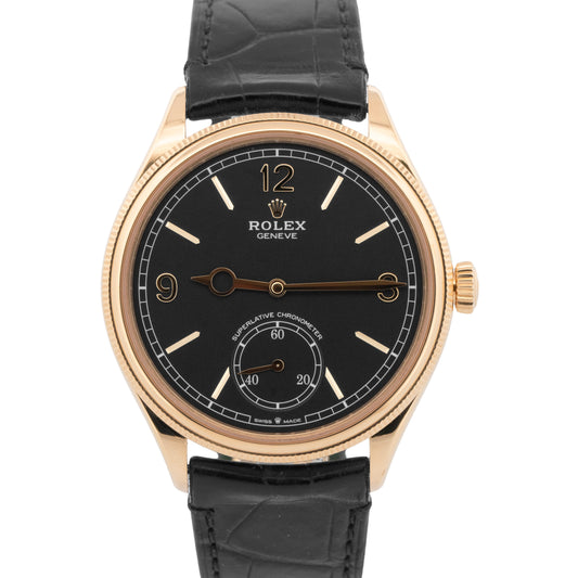 PAPERS Rolex 1908 Black 18K Yellow Gold Leather Strap 39mm 52508 Watch BOX