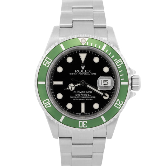 FLAT 4 PAPERS Rolex Submariner Date KERMIT Stainless Steel Watch 16610 LV BOX