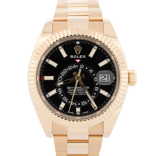 Rolex Sky-Dweller Black 18K Yellow Gold Oyster 42mm Automatic 326938 Watch