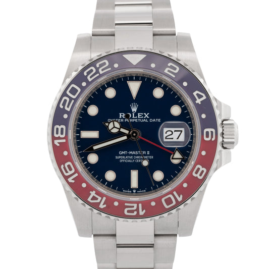 PAPERS Rolex GMT-Master II PEPSI Red Blue 18K White Gold Watch 126719 BLRO BOX