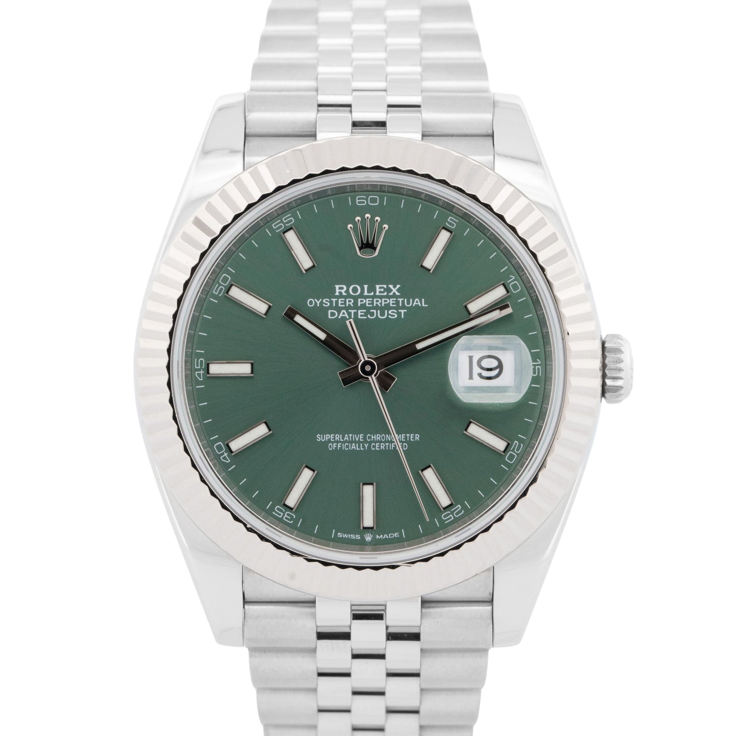2023 PAPERS Rolex DateJust 41 MINT GREEN 18K Gold 41mm JUBILEE 126334 Watch BOX