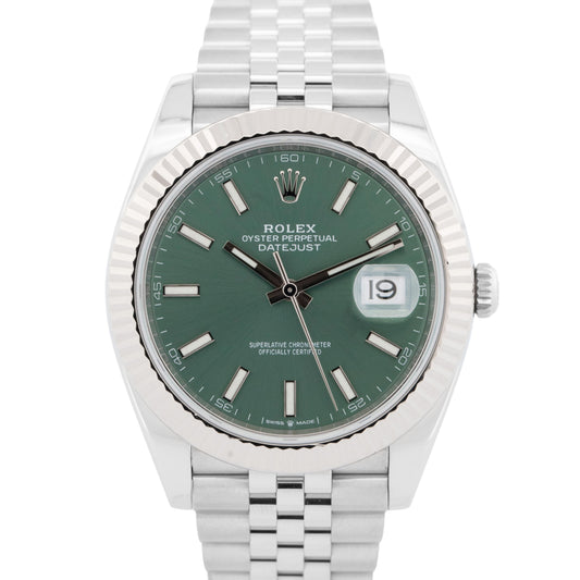 2023 PAPERS Rolex DateJust 41 MINT GREEN 18K Gold 41mm JUBILEE 126334 Watch BOX
