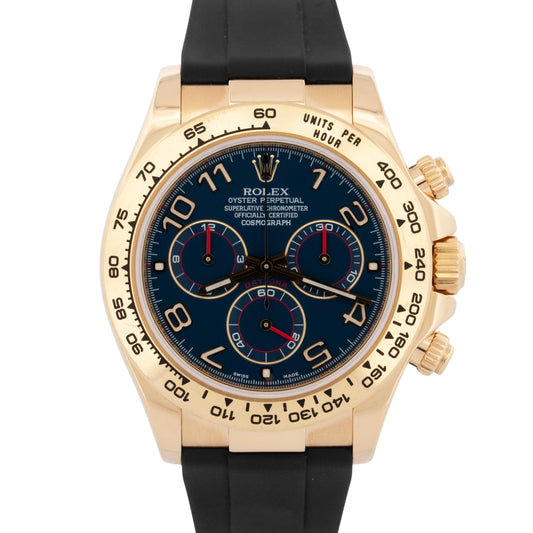 Rolex Daytona Cosmograph BLUE RACING Arabic 18K Yellow Gold REHAUT 116518 BOX