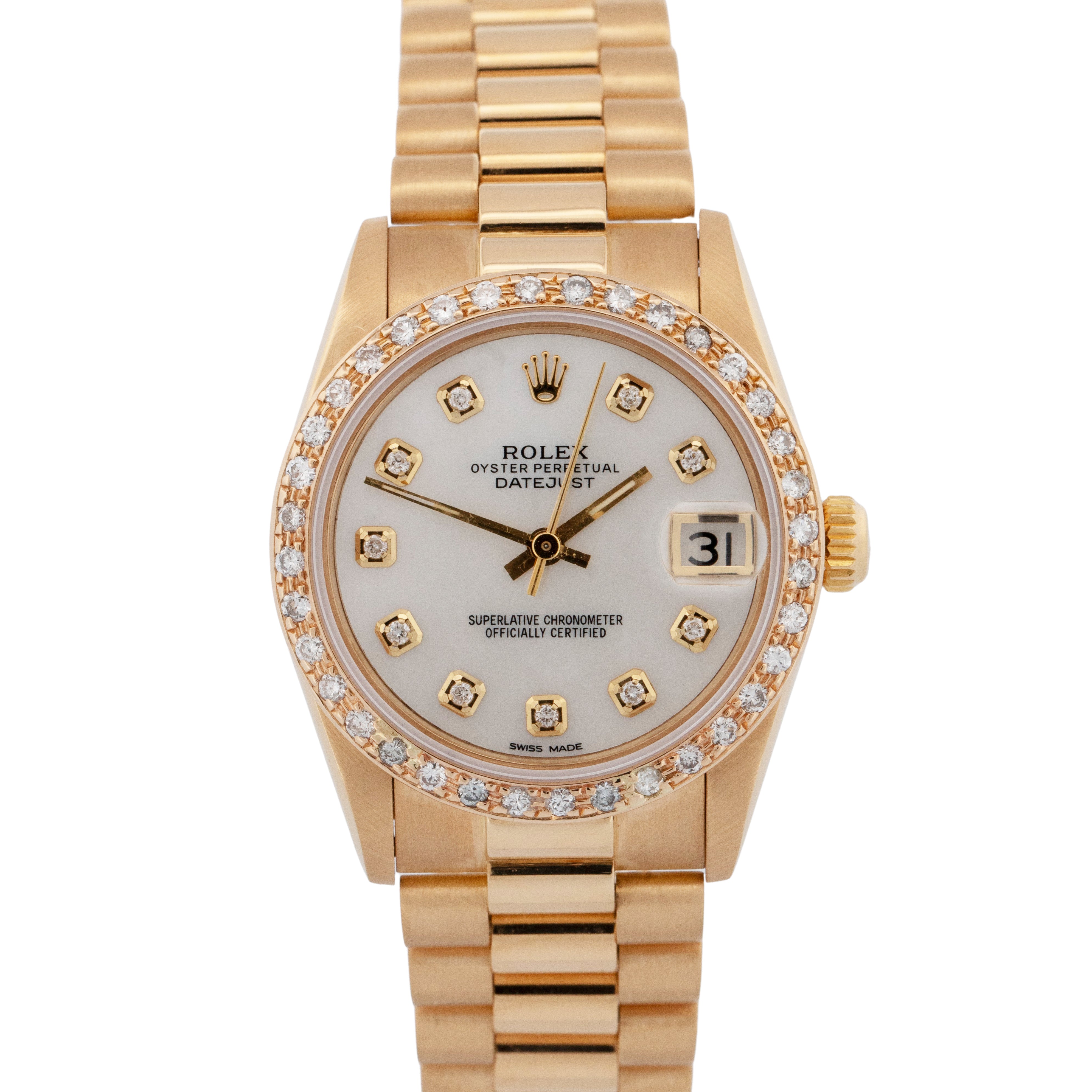 PAPERS Rolex DateJust President MOP DIAMOND 31mm 18K Yellow Gold