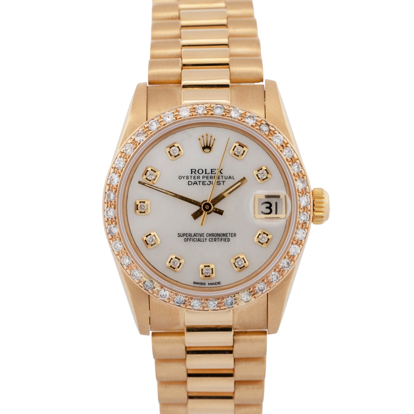 PAPERS Rolex DateJust President MOP DIAMOND 31mm 18K Yellow Gold 68278 BOX