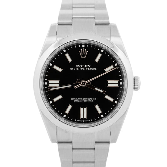 2024 PAPERS Rolex Oyster Perpetual 41mm BLACK Stainless Steel Watch 124300 BOX