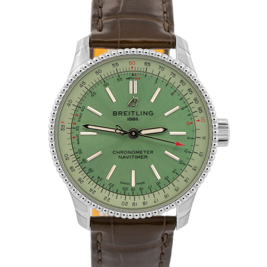 NEW PAPERS Breitling Navitimer Automatic 35 GREEN Steel 35mm A17395 Watch BOX