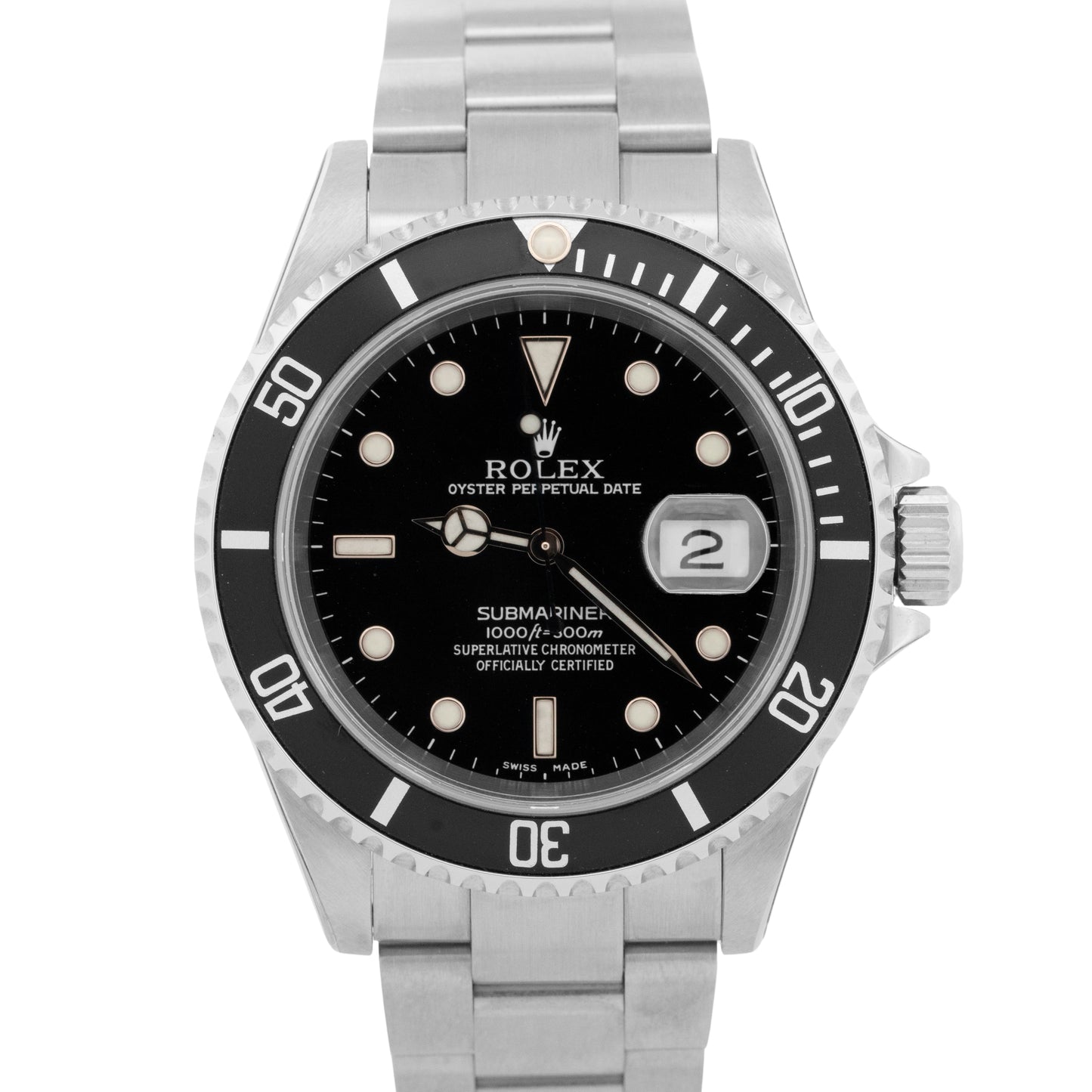 NOS STICKERED 2001 PAPERS Rolex Submariner Date BLACK Steel 40mm 16610 Watch BOX