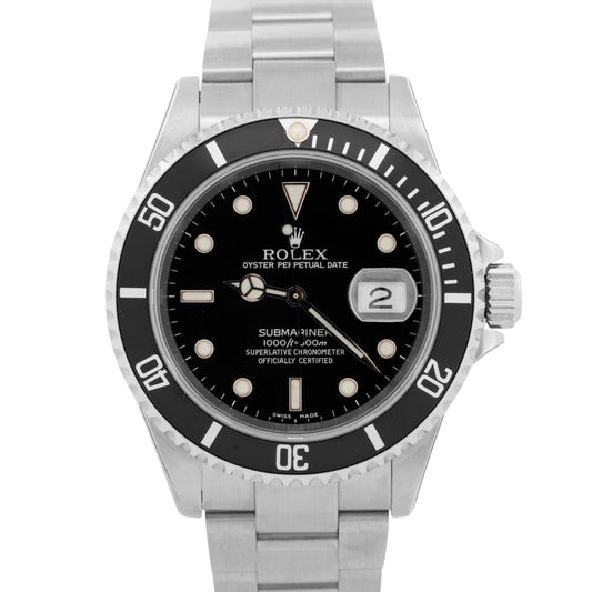 NOS STICKERED 2001 PAPERS Rolex Submariner Date BLACK Steel 40mm 16610 Watch BOX