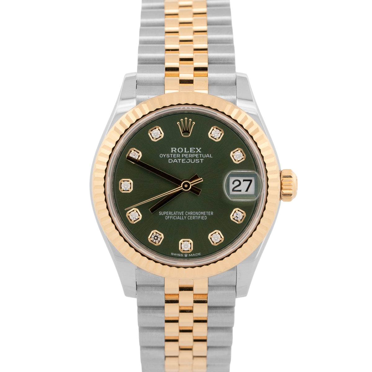2025 Rolex DateJust 278273 Green Diamond Two-Tone Yellow Gold 31mm Box Papers