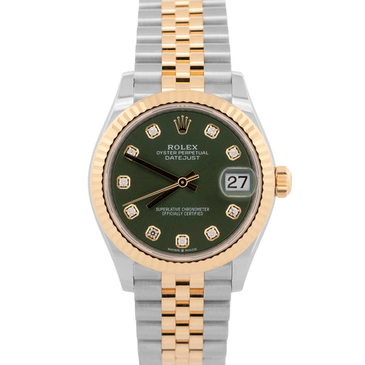 2025 Rolex DateJust 278273 Green Diamond Two-Tone Yellow Gold 31mm Box Papers