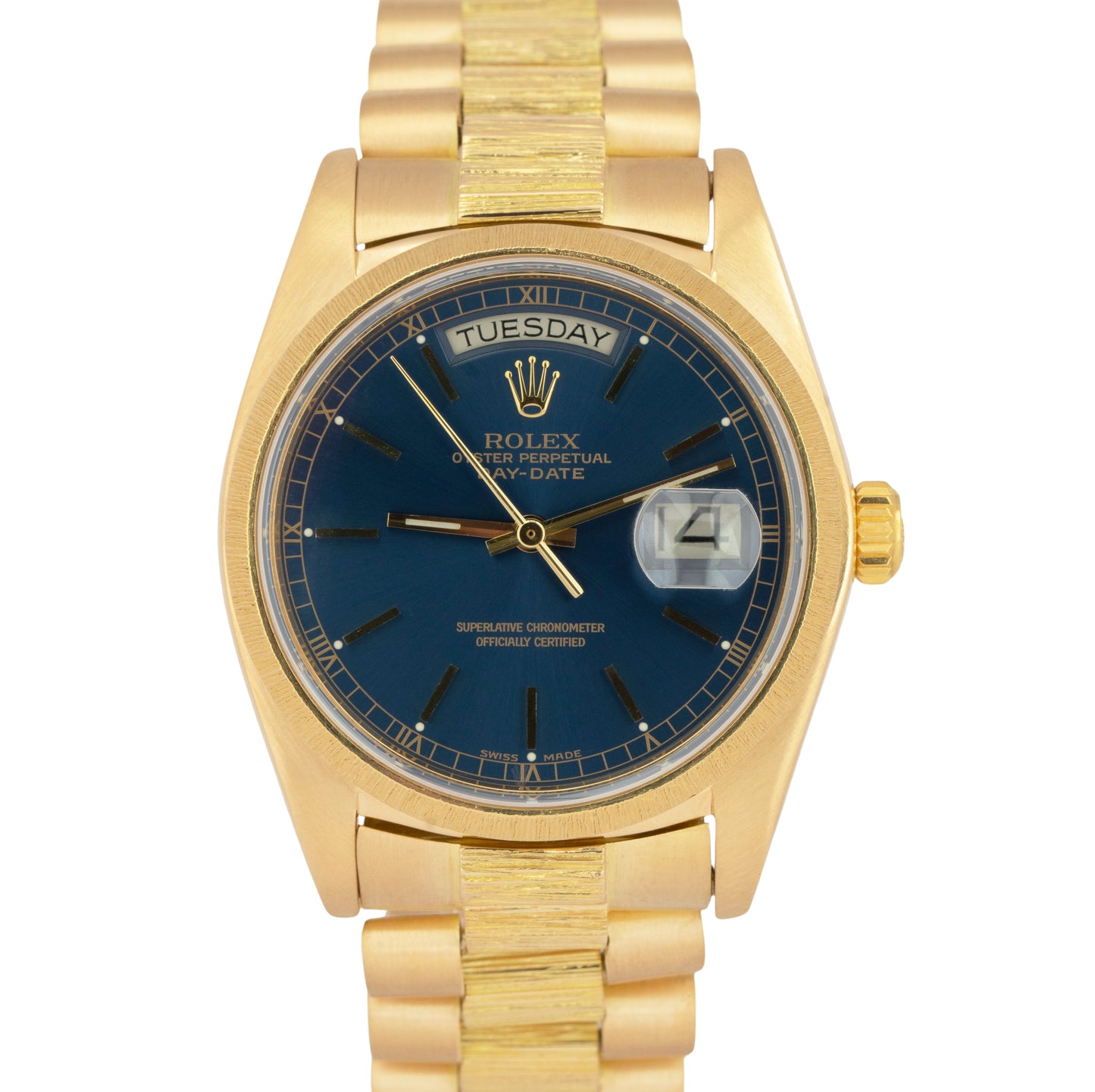 Rolex Day-Date President 36mm Blue BARK Quickset 18K Yellow Gold Watch 18078