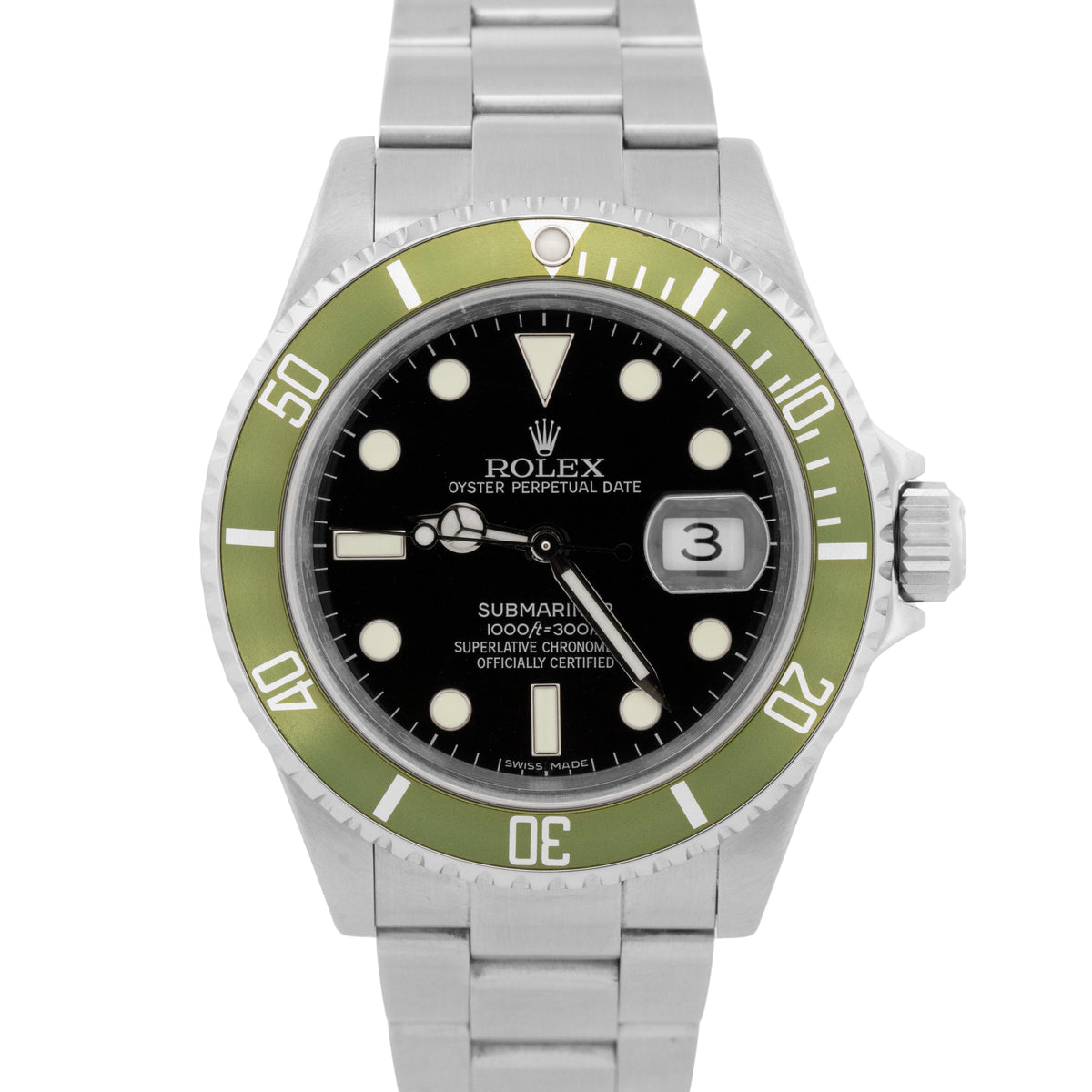 2008 Rolex Submariner Date Kermit 16610 LV Green Rehaut 40mm Watch Box Papers