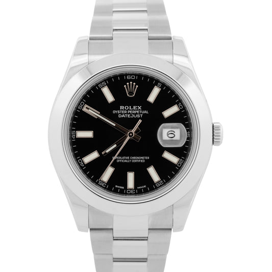 Rolex DateJust II 41mm BLACK Stainless Steel Smooth Oyster Date Watch 116300