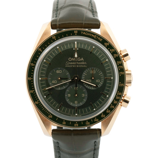 2023 PAPERS Omega Speedmaster GREEN Moonshine 18K Gold 310.63.42.50.10.001 BOX