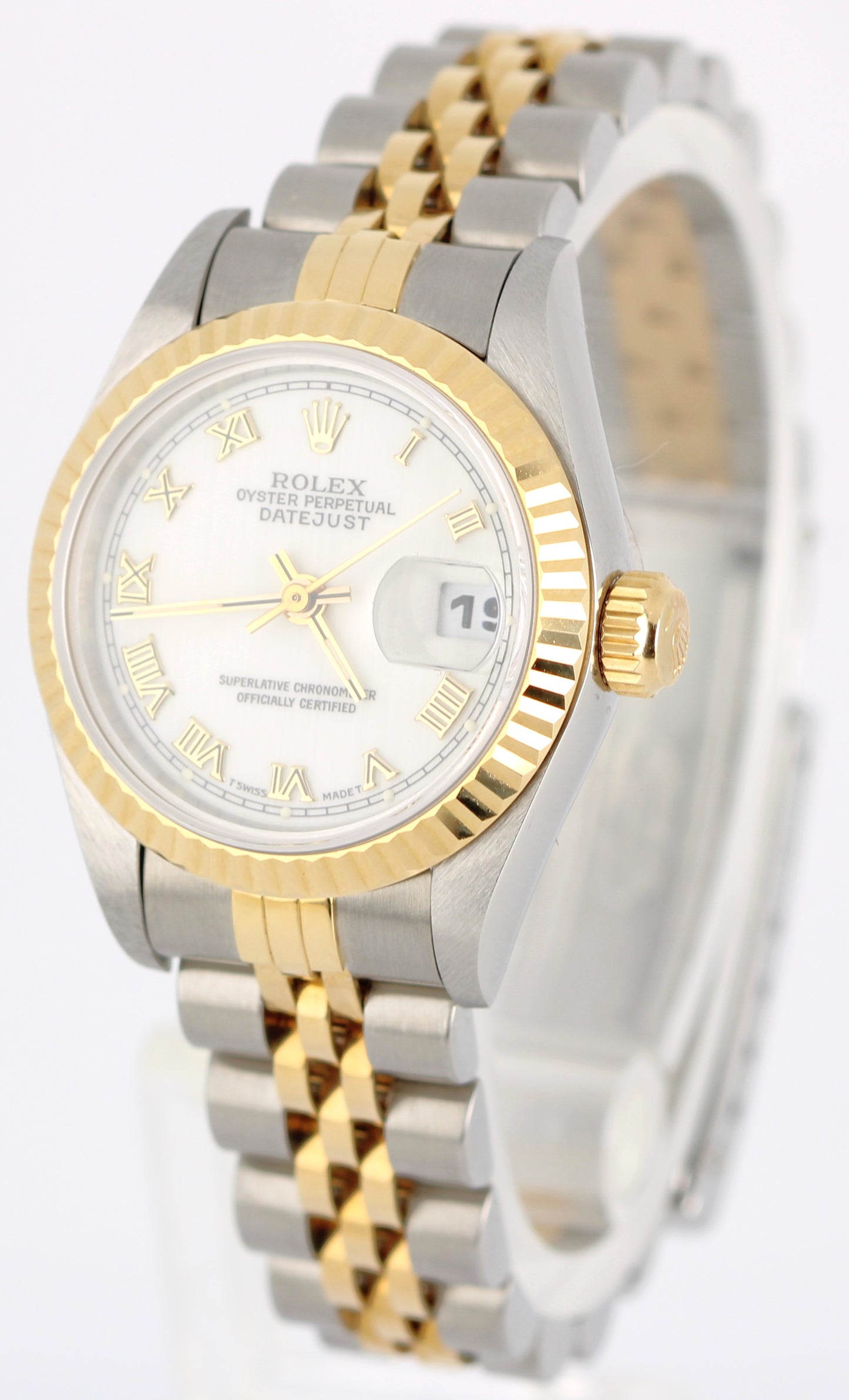 Rolex DateJust Two-Tone 18k Gold Steel White ROMAN 26mm NO-HOLES 69173 Watch