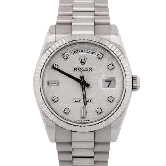 Rolex Day-Date President 36mm Silver Jubilee DIAMOND 18K White Gold 118239 Watch