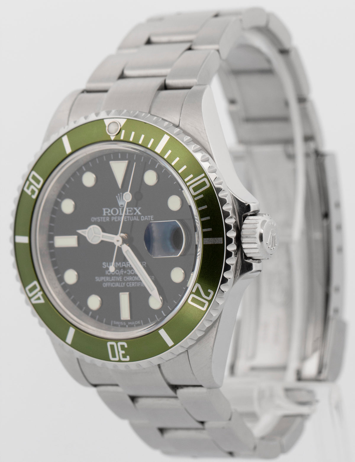 2008 Rolex Submariner Date Kermit 16610 LV Green Rehaut 40mm Watch Box Papers