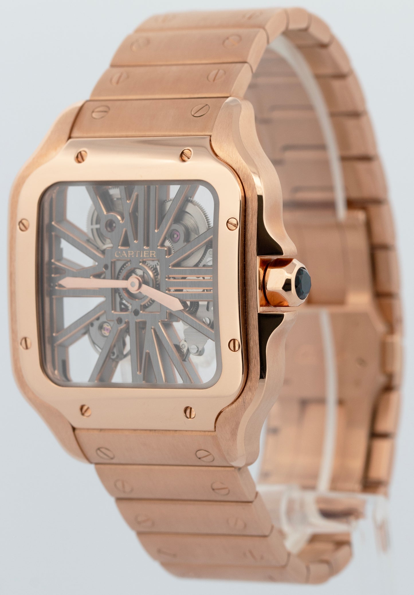 Cartier Santos 4110 / WHSA0016 39.8mm SKELETON 18K Rose Gold Watch Box Papers