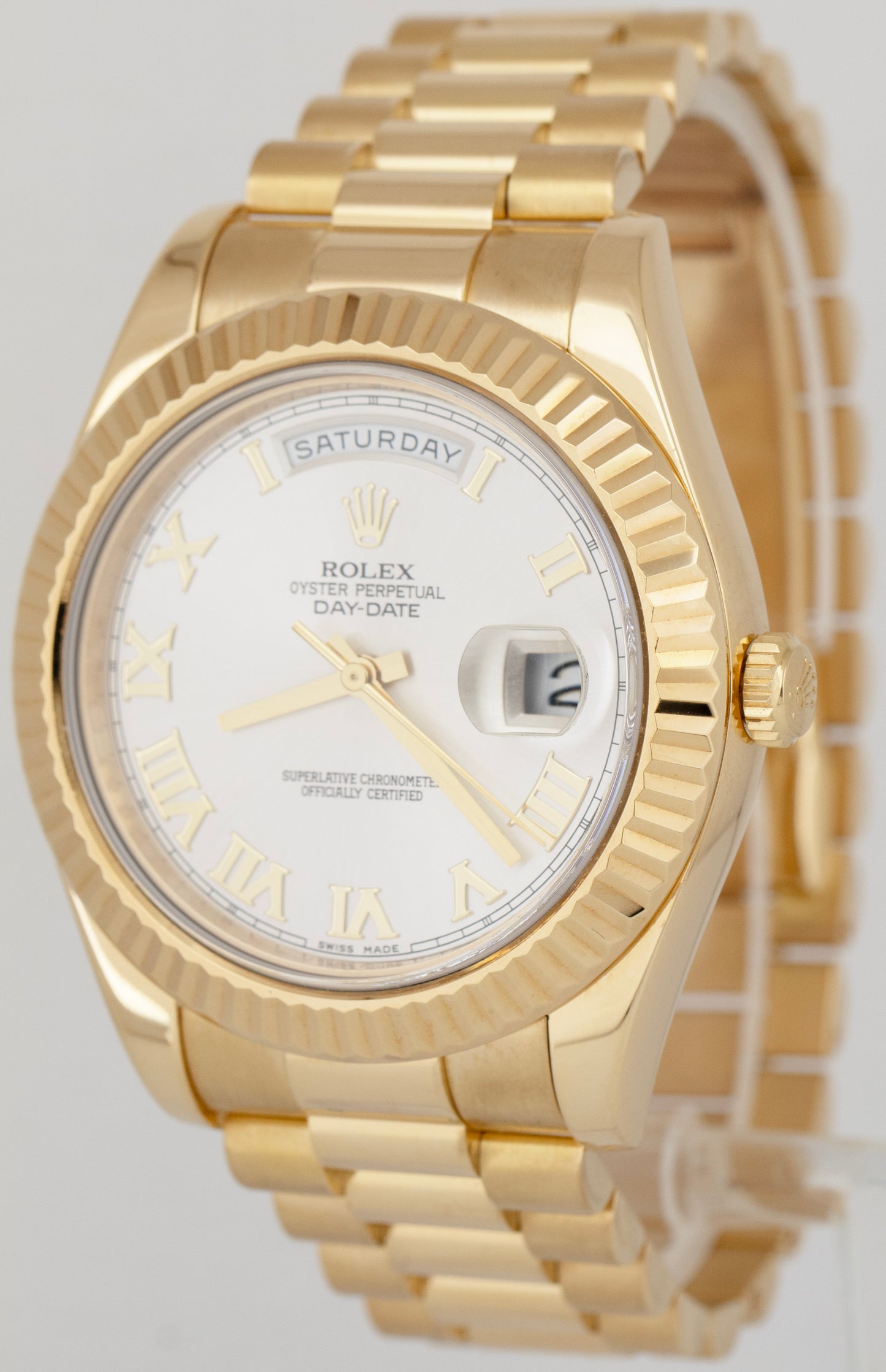 Rolex Day-Date II President 41mm SILVER ROMAN 18K Yellow Gold Watch 218238 BOX