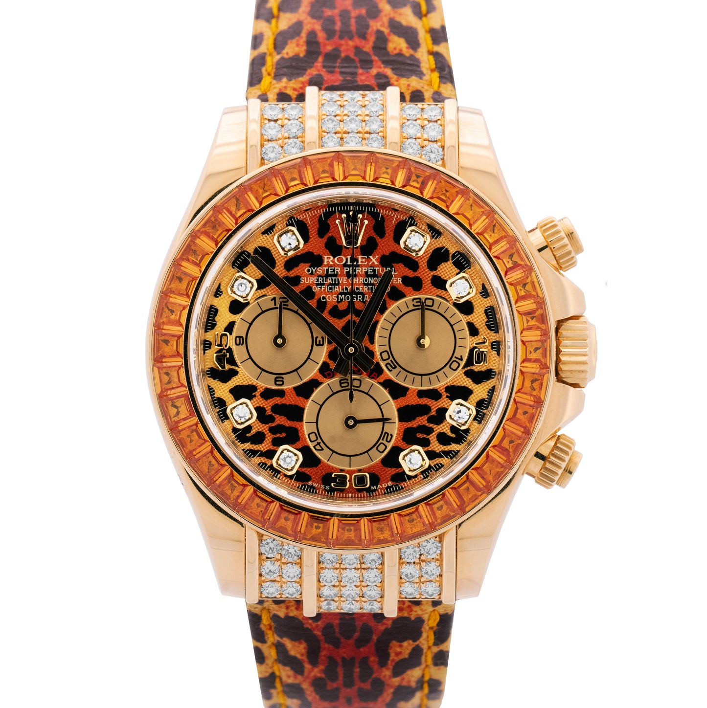 Rolex Daytona Yellow Gold FACTORY ORANGE SAPPHIRE DIAMOND Watch 116598 SACO B+P