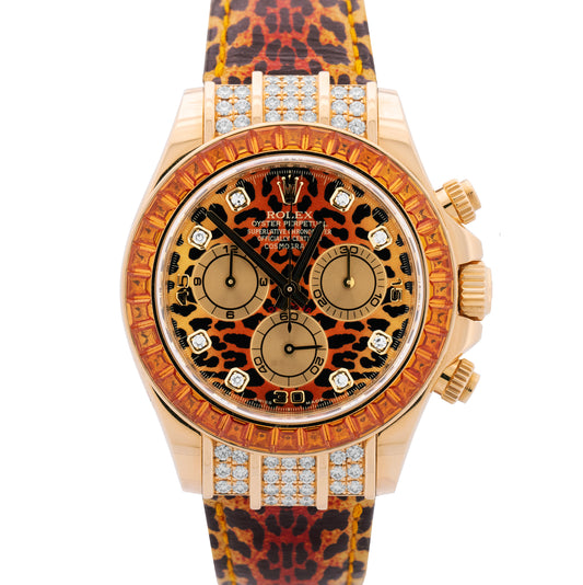 Rolex Daytona Yellow Gold FACTORY ORANGE SAPPHIRE DIAMOND Watch 116598 SACO B+P