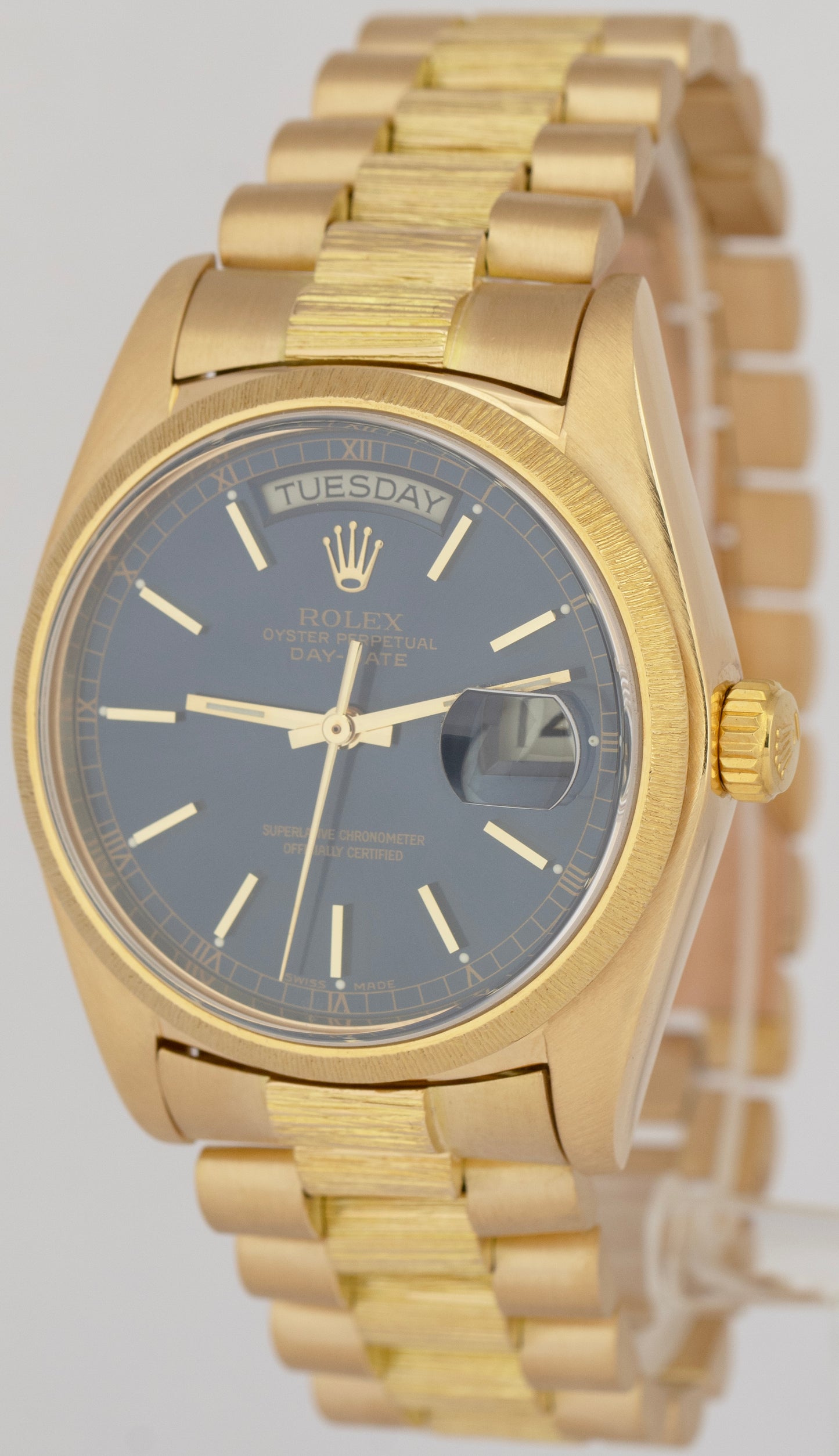 Rolex Day-Date President 36mm Blue BARK Quickset 18K Yellow Gold Watch 18078