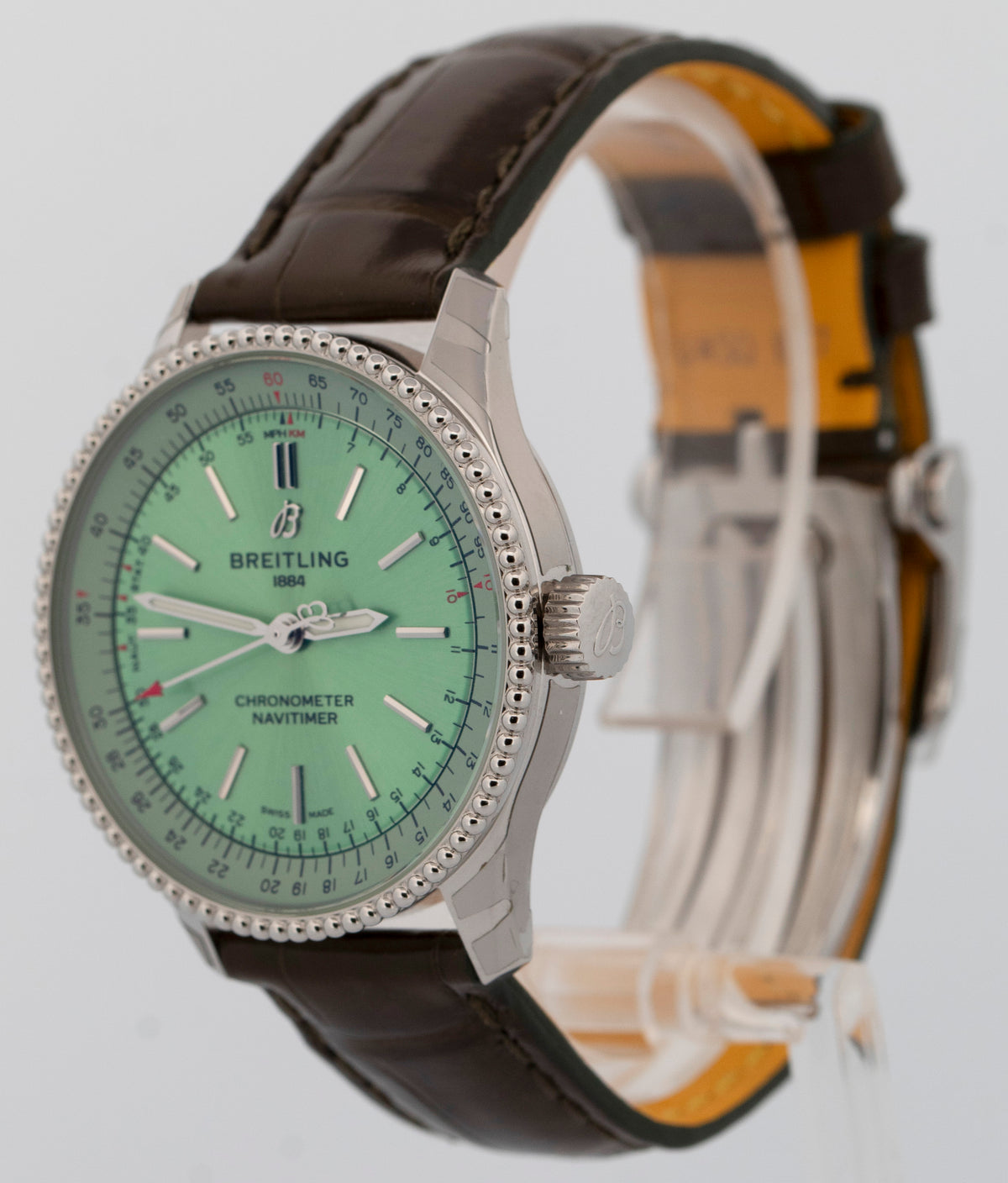 NEW PAPERS Breitling Navitimer Automatic 35 GREEN Steel 35mm A17395 Watch BOX